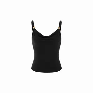 Cider Viscose Cowl Neck Twist Knotted Cami Top with Metal Detail