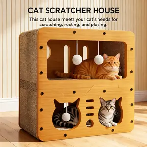 Cat scratching board cardboard house, double-layer cat scratching mat recliner bed, suitable for kittens and small animals to play, rest and sleep. It has scratching posts, durable board material, entertains cat friends and prevents furniture damage.