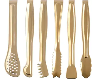 6Pcs Gold Plated Mini Serving Tongs Set, 6-Inch Appetizers Tongs Stainless Steel Small Sugar Cube Tongs Ice Tongs for Home Party, Wedding or Daily Use