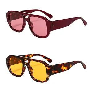 Unisex Aviator Frames Sunglasses - Full-Rim PC Pilot Eyewear with UV Protection, Casual Red Frame Personalized Shades