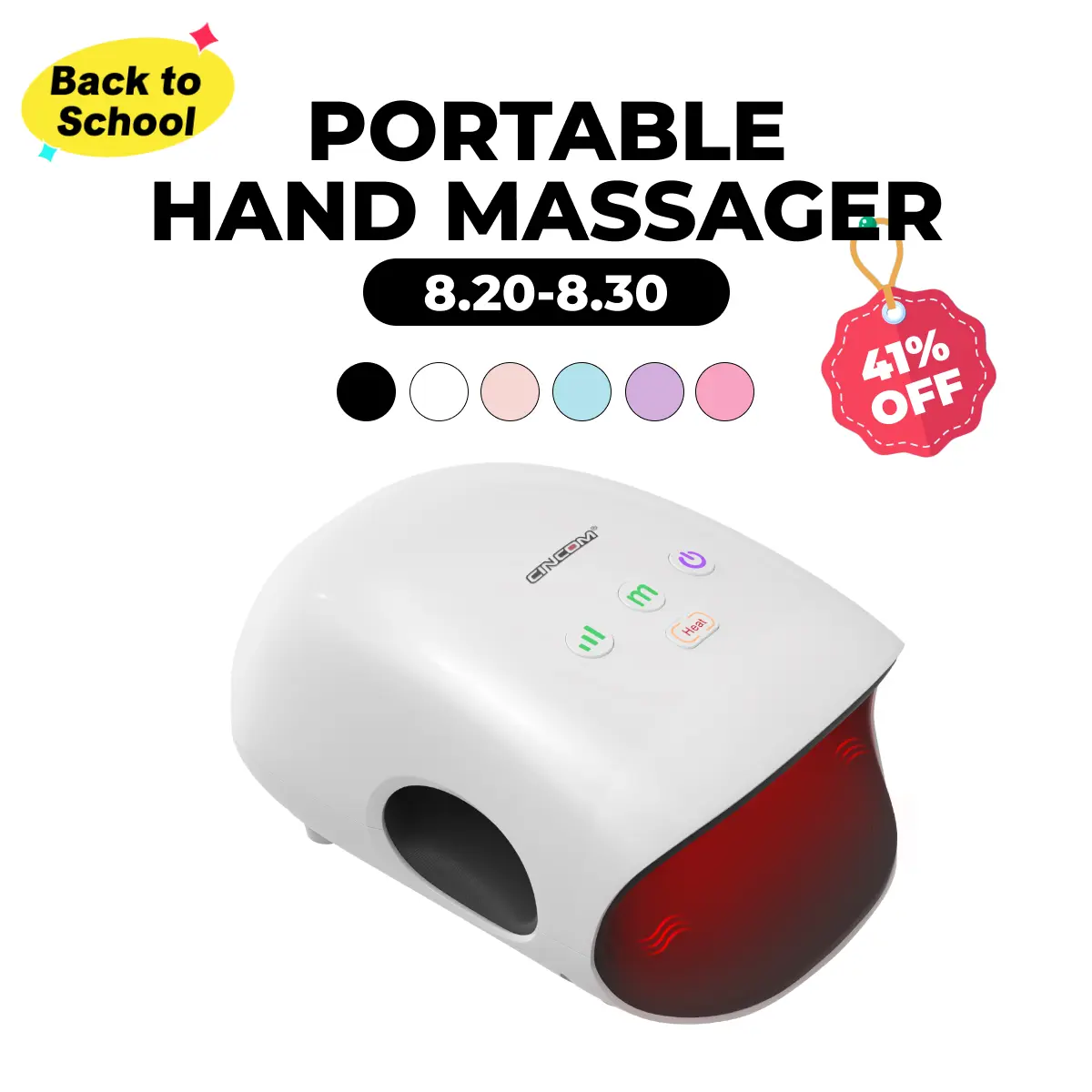 CINCOM Portable Hand Massager, Cordless, Advanced Airwave Technology, Customized Mode & Heating Function, Long-Lasting Battery Life, Auto-Off Feature, Perfect for Daily Relaxation, Comfort, White, Ideal Gift for Christmas & Birthday,dorm essentials