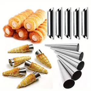 5pcs Kitchen Stainless Steel Baking Cones Horn Pastry Roll Cake Mold Spiral Baked Croissants Tubes Cookie Dessert Baking Tools Tool Bakeware ZXH