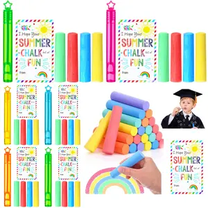 12/24 Sets Summer Party Favors Sidewalk Chalk Bulk for Kids, End of School Year Gifts Dustless Washable Large Outdoor Street Jumbo Chalk Greeting Card Mini Bubble Wands, Class Gifts Graduation Goodie Bag Stuffer Fillers for Kindergarten Preschoolers