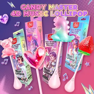 Candy Master MeCandy 4D Music Lollipop - Bone Conduction Tech, K-pop Music Lollipop | Sugarfree Fruity Flavor, Halal Certified | 4D Bear/Strawberry/Dinosaur/Heart Shapes |