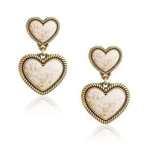 Wangler Heart Dangle earrings for Women Western Affection Duo Heart Drops Dainty Jewelry
