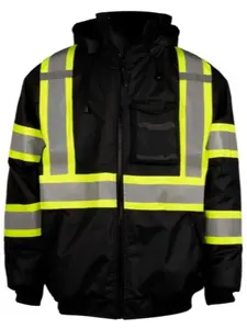Security Black Reflective Insulated Safety Bomber Jacket
