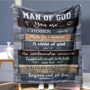 Man Of God Theme Blanket, 1 Count Letter Print Soft Throw Blanket, Air-conditioned Room Blanket, Warm Nap Blanket, Slogan Print Blanket for Home & Office