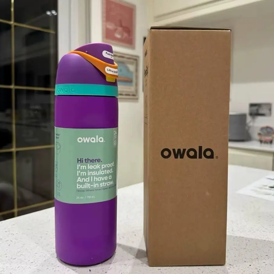 Owala FreeSip 24oz Water Bottle Purple Mint, Double Wall Insulated Stainless Steel Tumbler with Straw Leakproof Lid