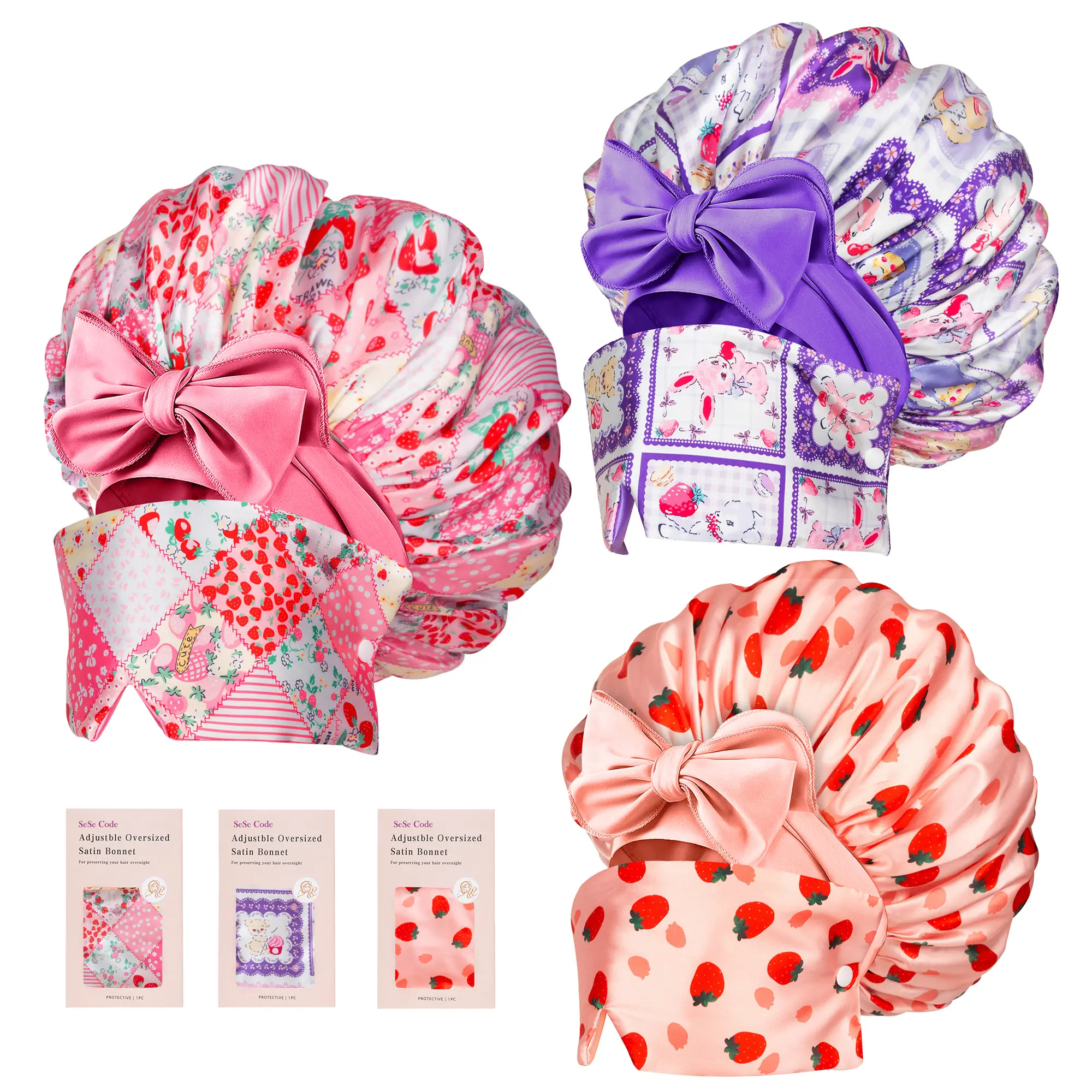 SeSe Code Detachable Satin Eye Mask Hair Bonnet for Sleeping, Non-Slip Hair Wrap Cap for Curly Natural Hair