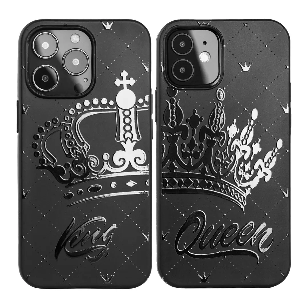 Cute King & Queen Matching Pair Cellphone Cases - Shockproof, Lightweight Customized TPU Covers, Strapless Protective Mobile Accessories for iPhone 17/16/15/14/13/12/11 Plus Pro Max & Galaxy Series, Ideal for Anniversary Gifts