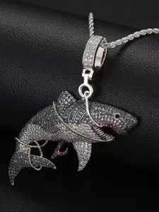 Trendy Alloy Shark Animal Pendant Necklace with Zircon Stones, Drop Pendant Necklace, Cross-Border Bestseller Hip-Hop Jewelry, Versatile Fashion Accessory