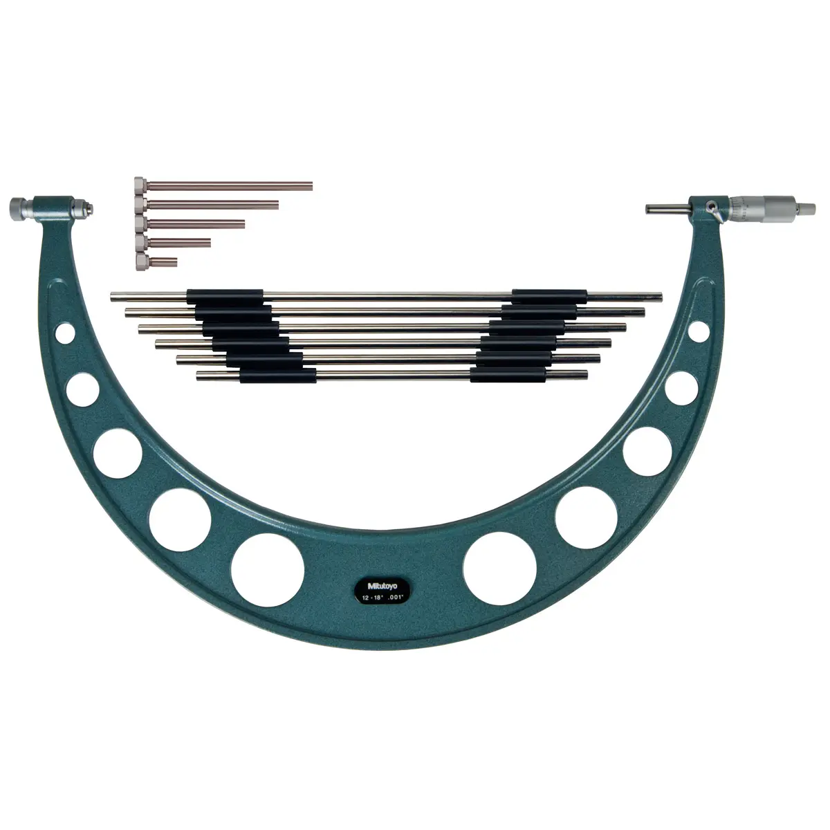 Mitutoyo 104-201 Mechanical Micrometer - 12 to 18 inches, Mechanical Measuring Tool with 6 Interchangeable Anvils, Ratchet Stop, Wide Range of Measurement, Micrometers