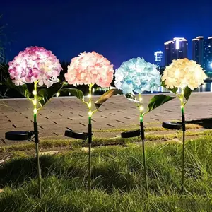 Solar Garden Lights Outdoor, Colorful LED Waterproof Solar Powered Hydrangea Flowers Landscape Lights for Patio, Outside Yard, Pathway Decorative, Décor, Two Lighting Modes