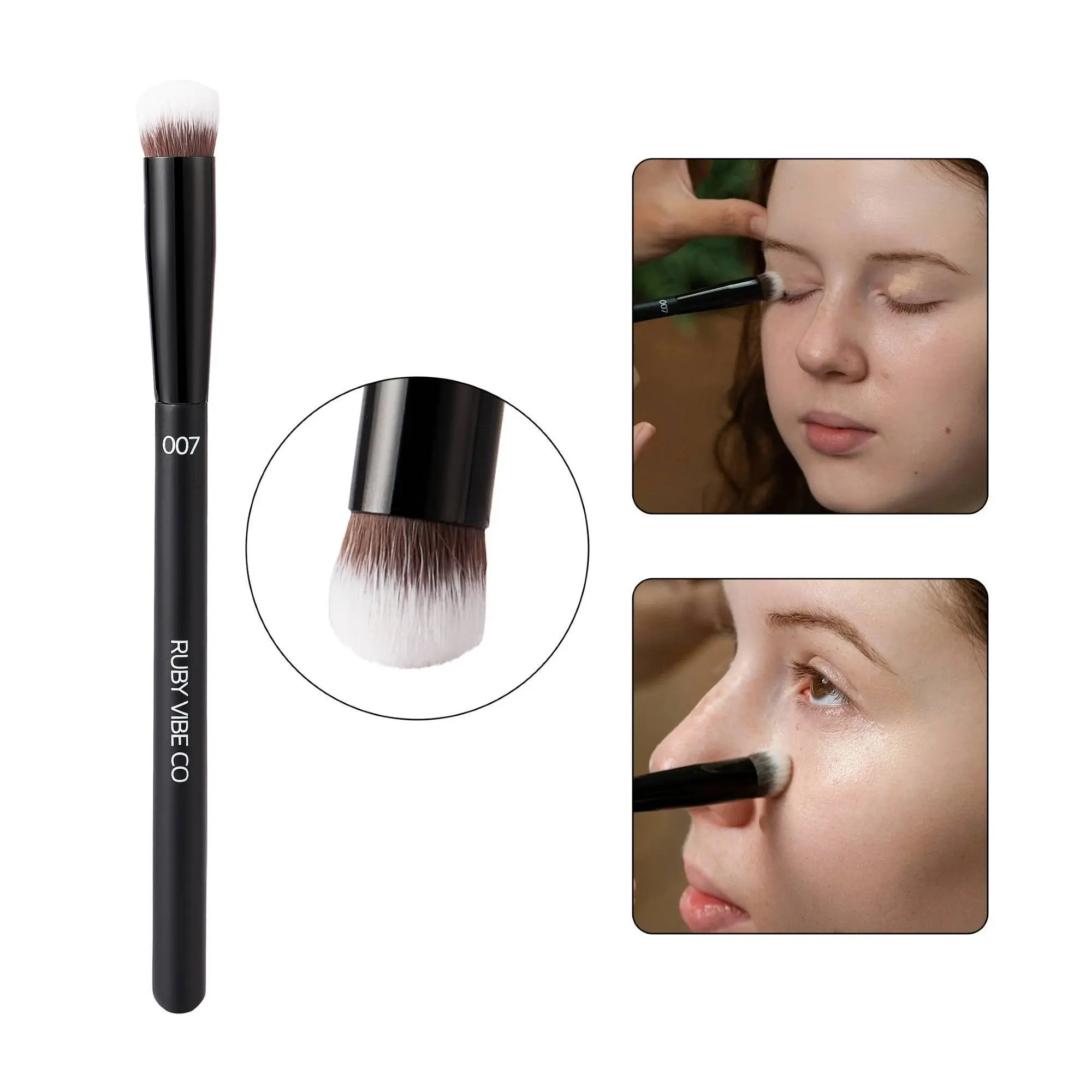 RUBY VIBE CO RubyErase Touch-Up Brush, Concealer Brush Under Eye, Mini Angled Flat Top Kabuki Brush for Concealing & Blending, Nose Contour Brush, Small Makeup Brush with Synthetic Fibers