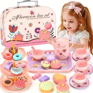 Deluxe DIY Pretend Play Tea Set For Youngsters - Colorful Simulation Kitchen Tableware With Floral Teapots, Cups, Plates & Desserts, Ideal Afternoon Tea Game & Gift For Girls, Tea Cup Set