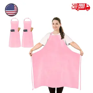 2 Pcs Plus Size Chef Apron, Unisex Professional Apron Pink