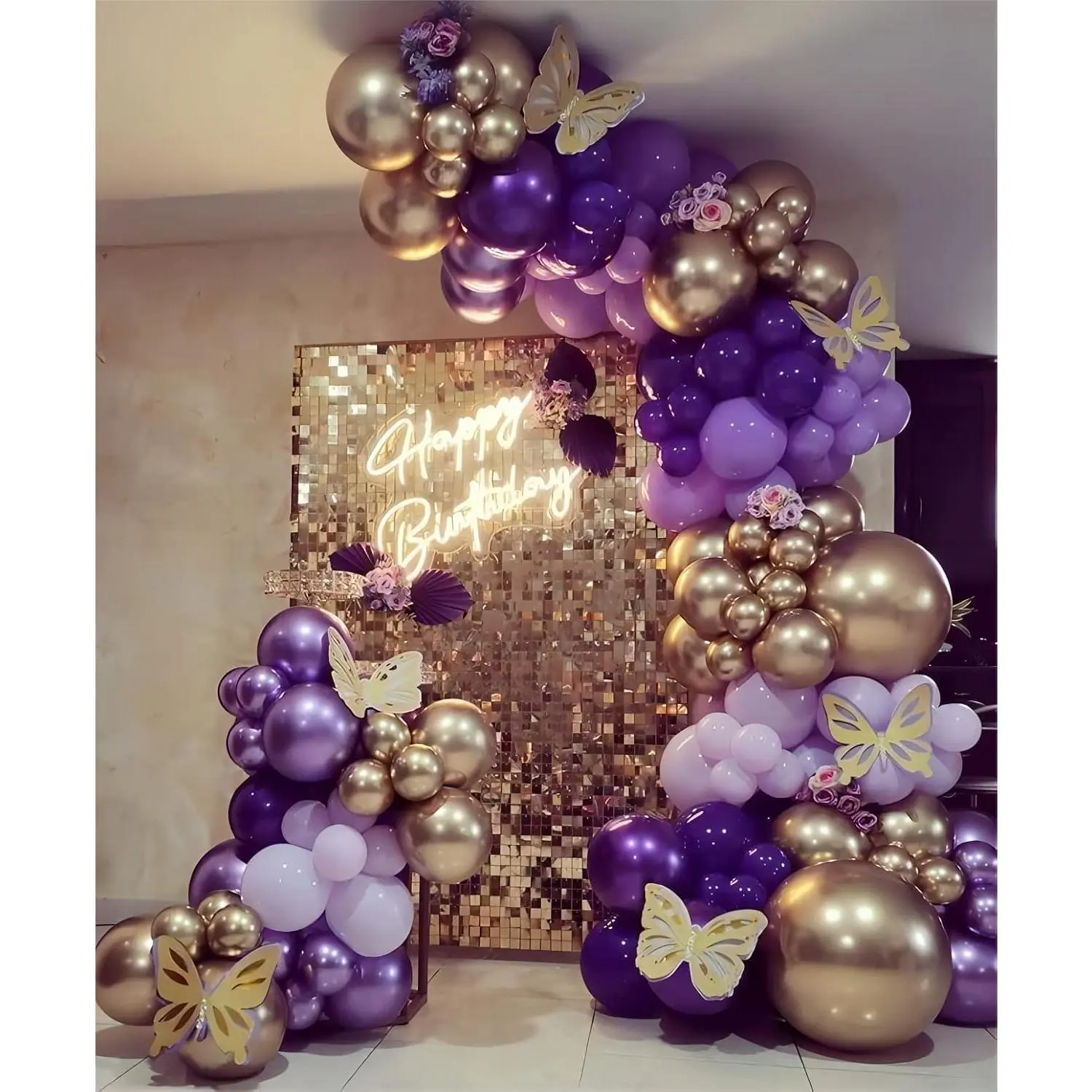 Purple Latex Balloon Garland Kit - 15pcs Dark Purple, Metallic Gold Arch, Lavender Accents - Baby Showers, Graduation Decoration, Birthday Backdrop Festive Supply