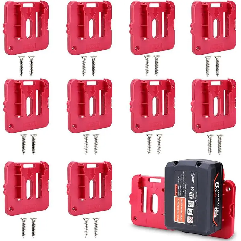 Battery Holder, 10pcs/set Wall Mount Battery Storage Rack, Battery Holder, Storage Holder, Cordless Tool Organizer for Work Van, Shelf, Toolbox, Compatible with Milwaukee M18 18 Volt Battery