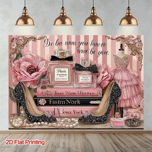 2D Flat, 1pc 2D Flat Printing Fashion Paris Perfume Art Photography Background, Polyester Fabric, Suitable for Home, Courtyard, Studio, Ideal for Minimalist Vintage & Portrait Shooting Photo Props
