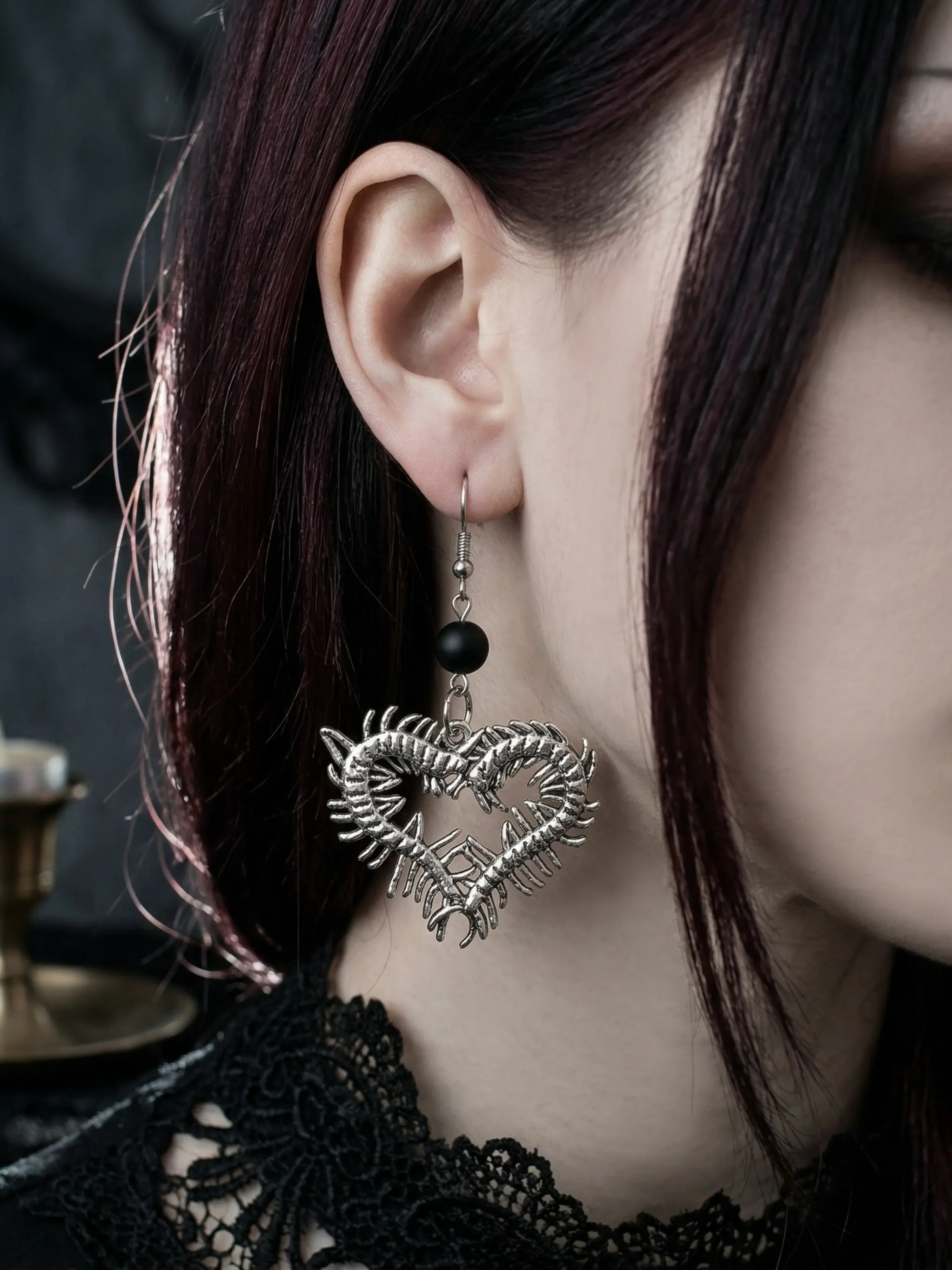 Centipede Heart Earrings, Gothic jewelry, Venom, Retro, Pagan, Witchcraft, Insect, Alternative, Centipede Charm, punk, Punk Style Earrings, Statement Earrings, For Women