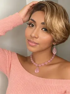 13x4x1 Lace Wig Human Hair Pixie Cut with Bangs Natural Look Perfect for Daily Wear & Special Occasions Human Hair Wigs Lace Front Wigs