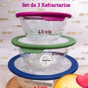 Zamarron Set de 3 Recipientes de Vidrio con Tapa Ajustable 1.5 qts, 2.75 qts, 4.5 qts Perfecto para Almacenamiento y Transporte