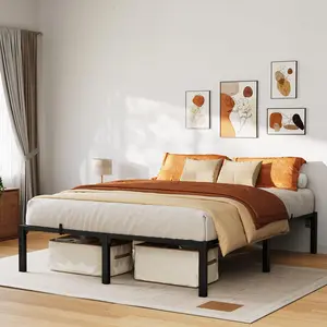 16 Inch Queen Metal Bed Frame, Heavy Duty Metal Platform Bed Frame with Reinforced Slats Support, 800 Lbs Load Capacity, Noise Free, No Box Spring Needed and Screws , Tool-Free Assembly Bed Frame