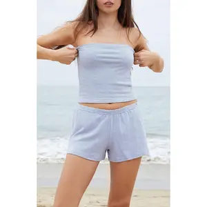 John Galt Women's White & Light Blue Striped Emery Sweat Shorts