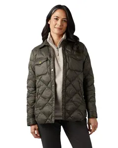 32 Degrees Women's Lightweight Recycled Poly-Fill Shirt Jacket | Quilted | Semi-Fitted | Snap Pockets, Forestwood, Medium