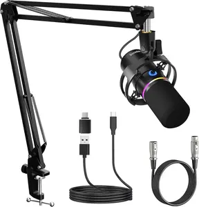 Socodox-XLR/USB Gaming Microphone Set, Dynamic PC Mic for Streaming Podcasting, Computer RGB Mic Kit with Boom Arm Stand, Mute Button, Headphones Jack, for Recording Vocal Voice fathersdaygift