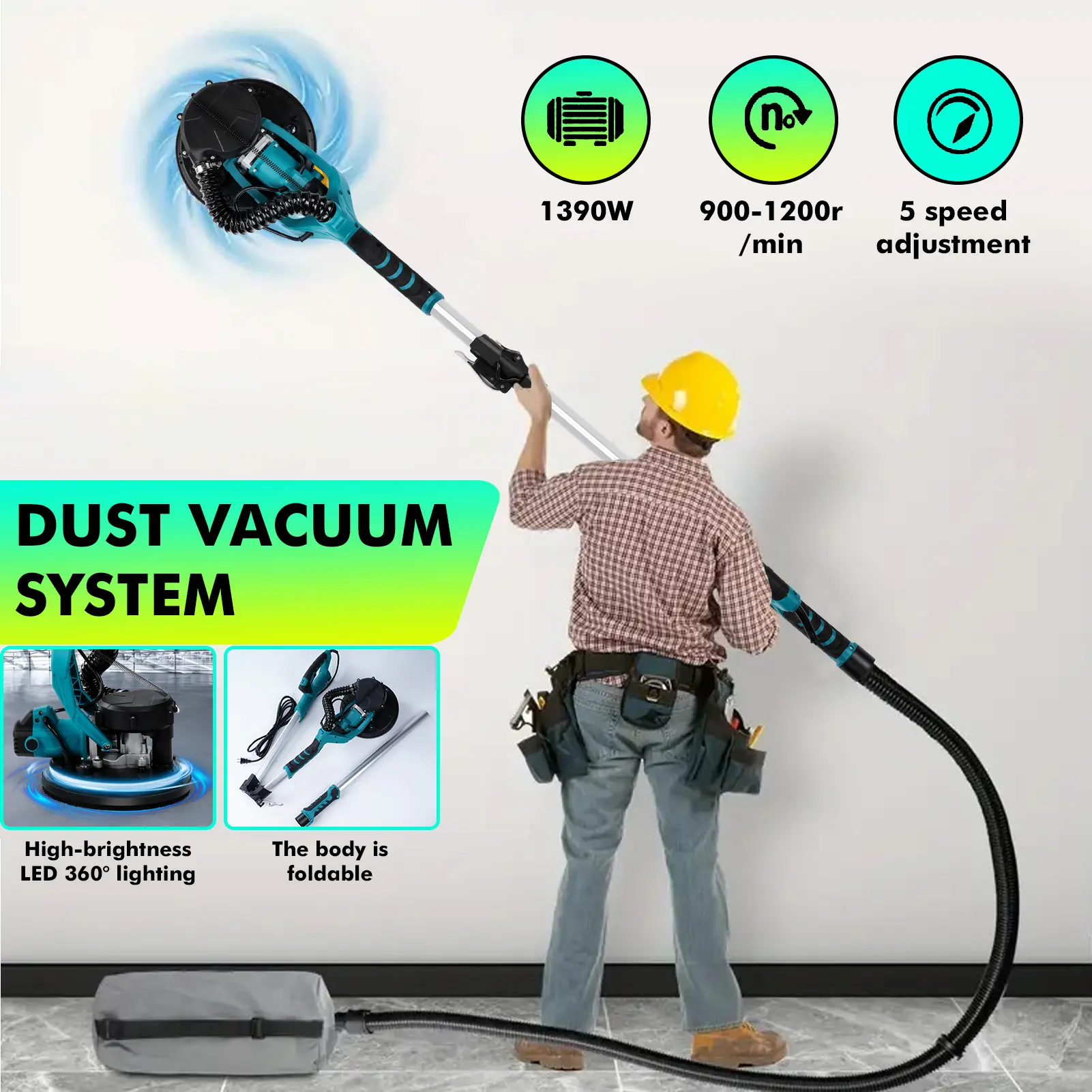 Electric Drywall Sander 5 Speed Adjustable Wall Sander Household Polishing Grinding Machine US Electric Drywall Sander 5 Speed Adjustable Wall Sander Household Polishing Grinding Machine US