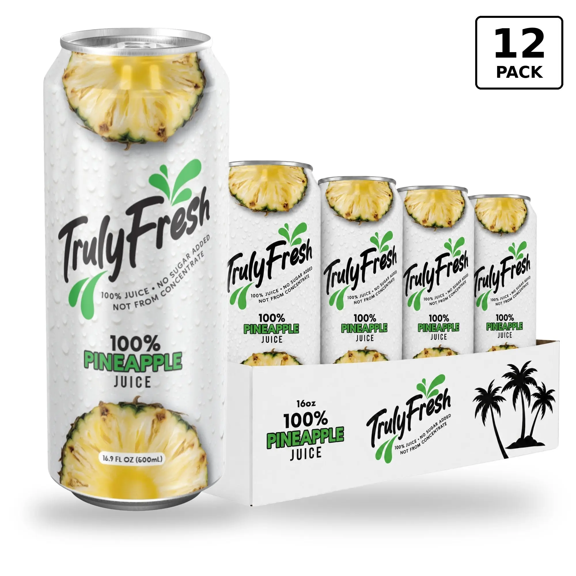 TrulyFresh 100% Juice, Not From Concentrate, No Sugar Added, 16.7 Fl Oz Tall Cans, Premium Fruit Juice Beverage, Pack of 12
