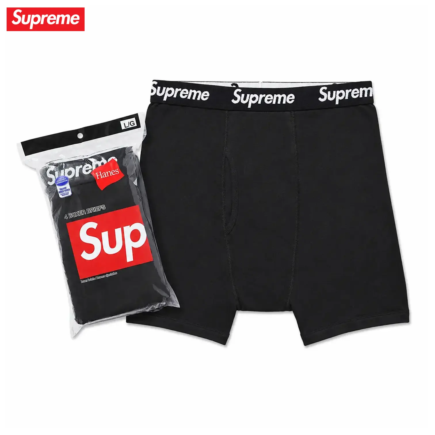Supreme Hanes Boxer Briefs 4 Pack Black & White Cotton Blend Underwear, Classic Logo Stretch Comfort Everyday Basics Streetwear Essentials Menswear Socks