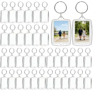 100Pcs DIY Acrylic Photo Keychains, Clear Plastic Blanks with Round & Rectangular Inserts – Party Favors & Gift Making Supplies