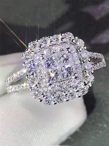Luxury Artificial Zircon Cubic Zirconia Ring for Women, Costume Rings, Wedding Engagement Anniversary Party Accessory Gift, Copper Chain Style, All Seasons Wear