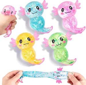 Glitter Stress Relief Axolotl Toy Cute Malt Sugar Filled Sensory Fidget Toy for Kids Adults Soothing Birthday Party Favors Gift (4 Colors)