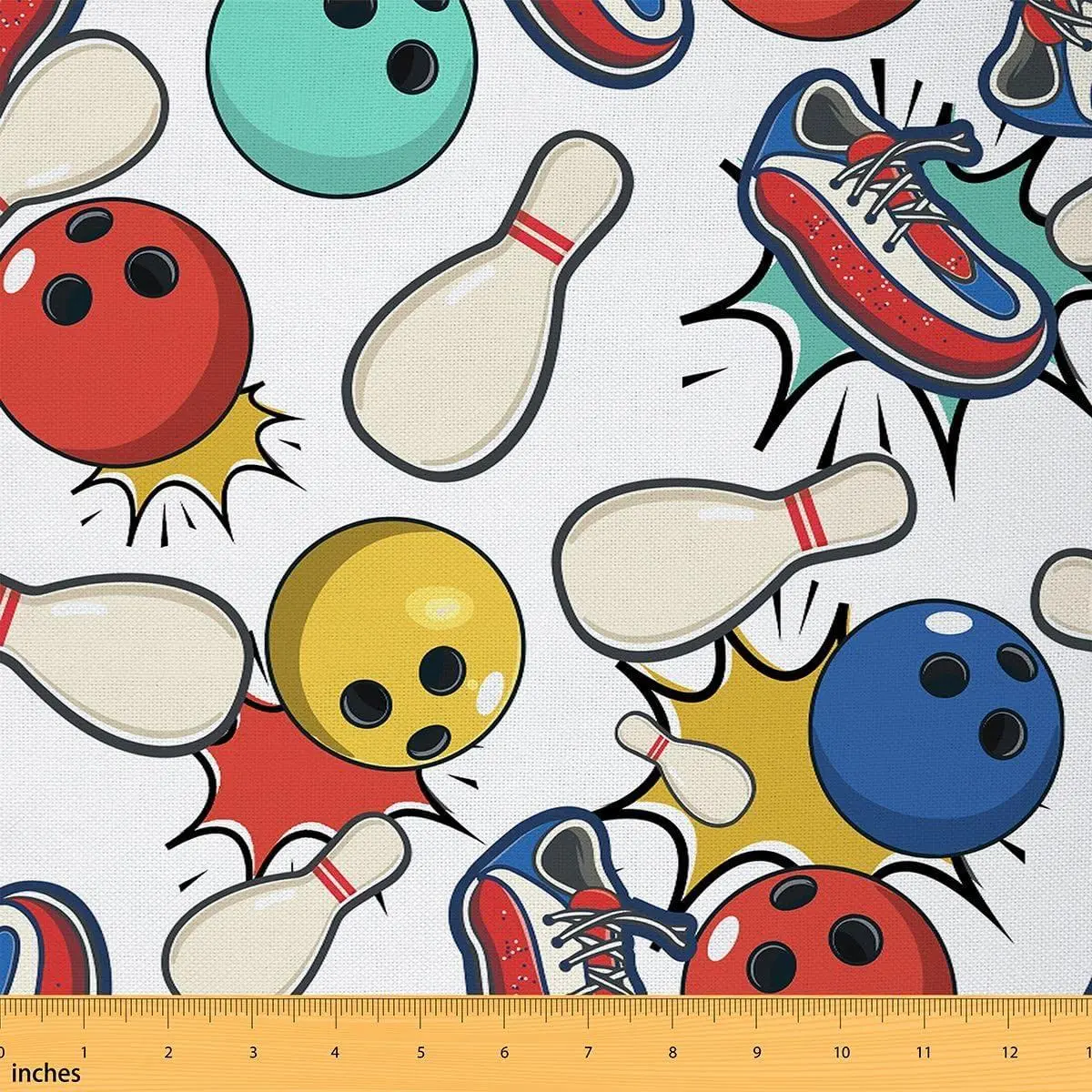 Bowling Fabric,Colorful Game Sports Doodle Theme Upholstery Fabric Chairs and Home DIY Projects,Bowling Shoes Decorative,Soft Flannel