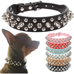 Spiked Dog Collar Black Soft Pu Leather Funny Mushrooms Rivet Spike Studded Puppy Collar Adjustable Outdoor Pet Dog Collar for Small Medium Large Dogs Cats Chihuahua Pug Pit Bull Dog Collars dog  accessories