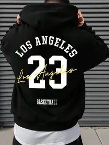 Men's Zip-Up Hoodie with Classic Los Angeles Lakers #23 Basketball Print, Street Style, Casual Sportswear for Fall & Winter
