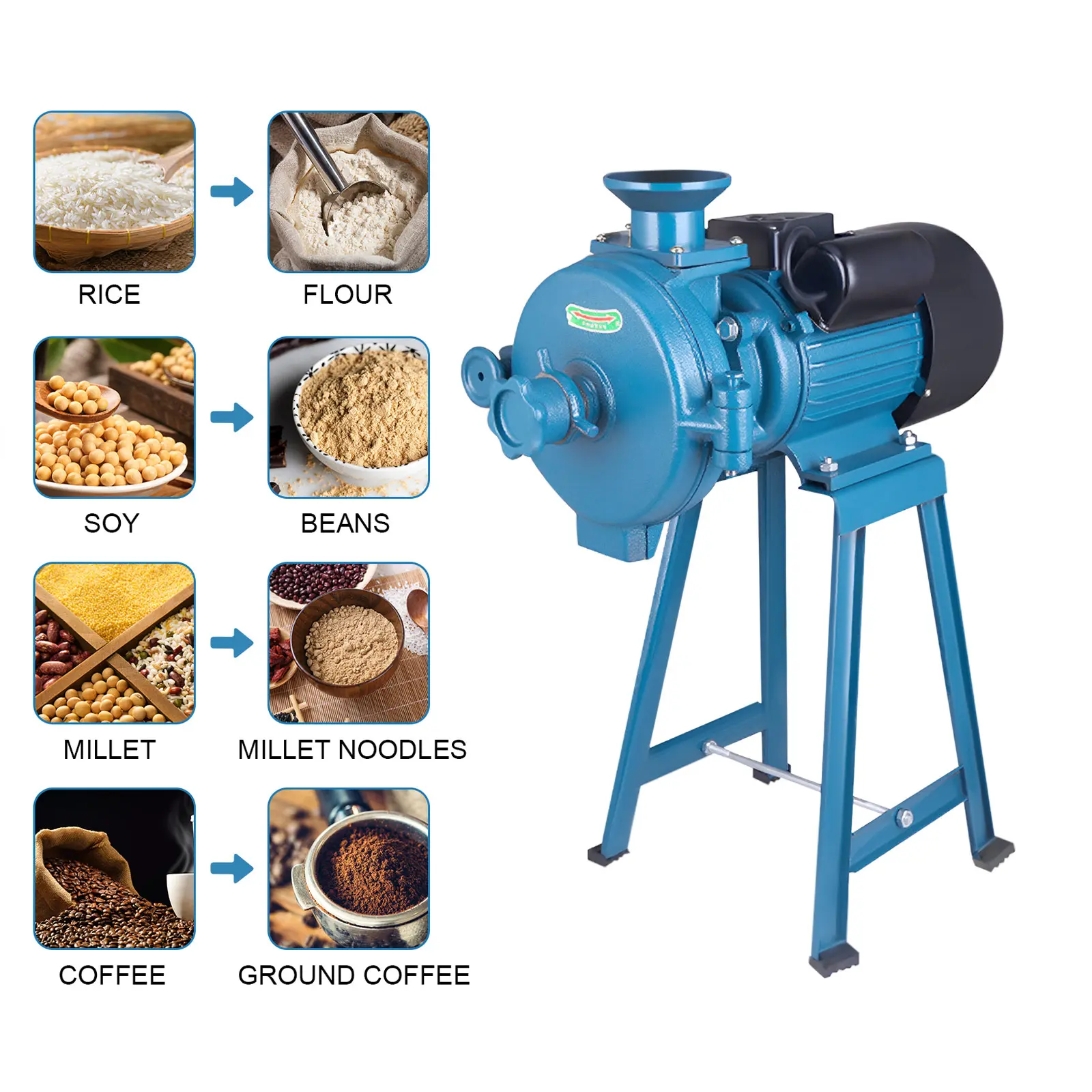 Automatic Grain Mill Dry Grain Processor, 2200W Kitchen Electric Mill for Wheat, Corn, Rice, 1400rpm, 165lbs/h, 5.91in Drill-Adjustable Fineness, Outdoor Use, Automatic Mill