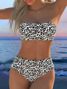Versatile Leopard Print Bikini Set, Sexy Strapless Two-Piece Swimsuit, Bathing Suit, Summer Beach Photography, Pool Vacation, Multi-Scene Beachwear