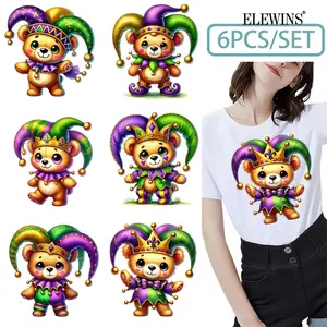 6 Carnival Teddy Bear Heat Transfer Vinyl Stickers Patches DIY T-Shirt Jeans Backpack Home Clothing Hat Decorative Embroidered Patches