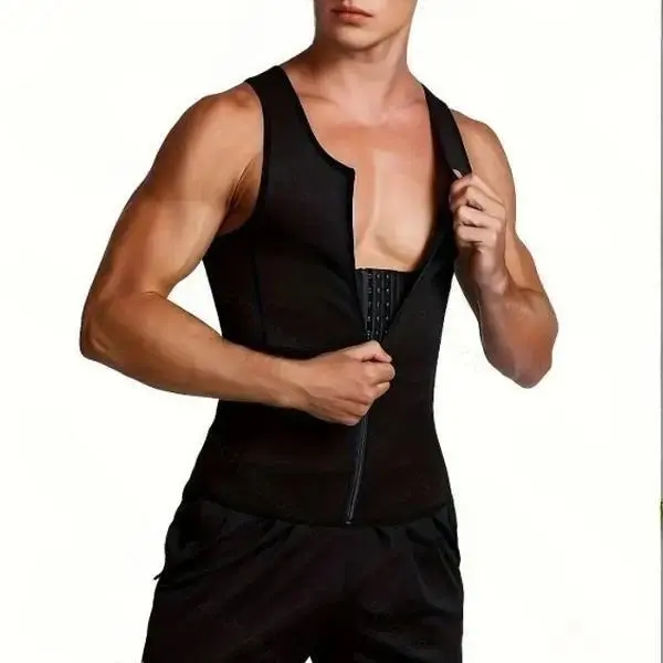 Men's Sleeveless High Compression Vest with Tummy Control, Slim-Fitting Hooks Waist Trainer with 3-Row Hook and Zipper for Workouts, Fitness Shapewear Belt, 3-Row Zipper, Hook Closure
