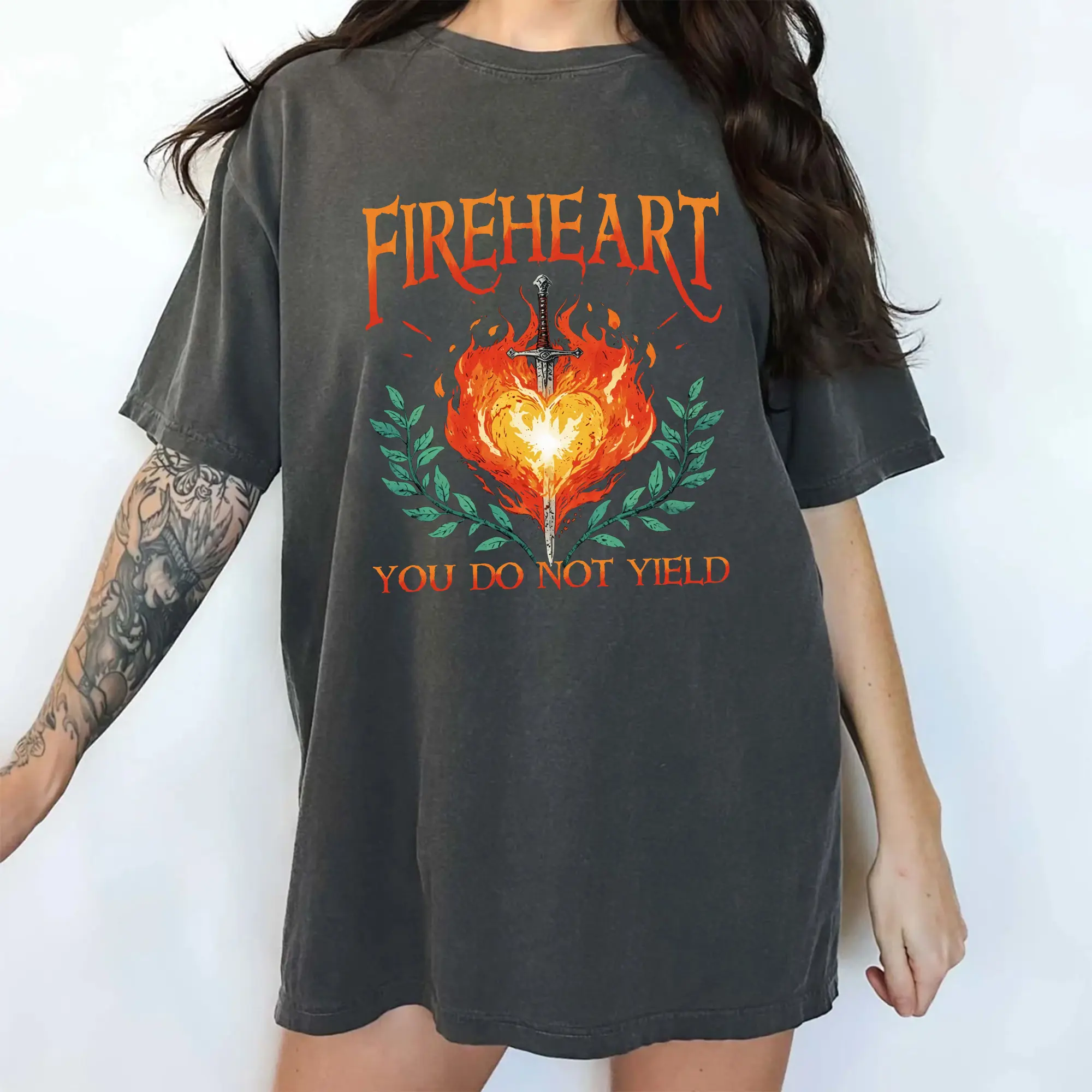 MAPTEES Fireheart Comfort Colors Shirt, You Do not Yield Graphic Tee, Bookish T-shirt, Romantasy Reader Outfits, Motivational Book Lovers Clothing