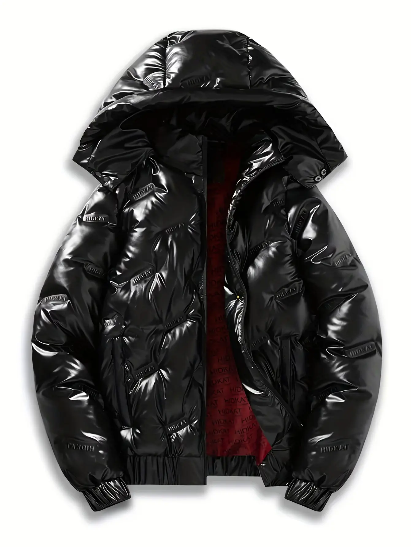 Men’s glossy hooded down jacket, thick warm short padded outerwear for winter, windproof coat suitable for cold weather