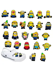 24pcs Yellow Cartoon Character Series PVC Shoe Charms Accessories, DIY Fashion Decorations for Slippers & Sandals, Perfect Gift for Friends