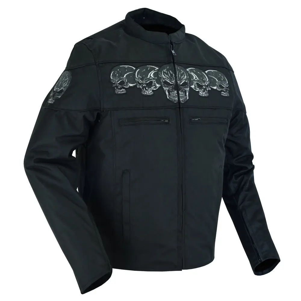 DANIEL SMART Men's ReflectoX™ All-Season Textile Biker Jacket with Reflective Skull, Conceal Carry Pockets, and Enhanced Ventilation, Long, Zip, Year-Round, Chic, Textured Woven Fabric, Driving / Ootd