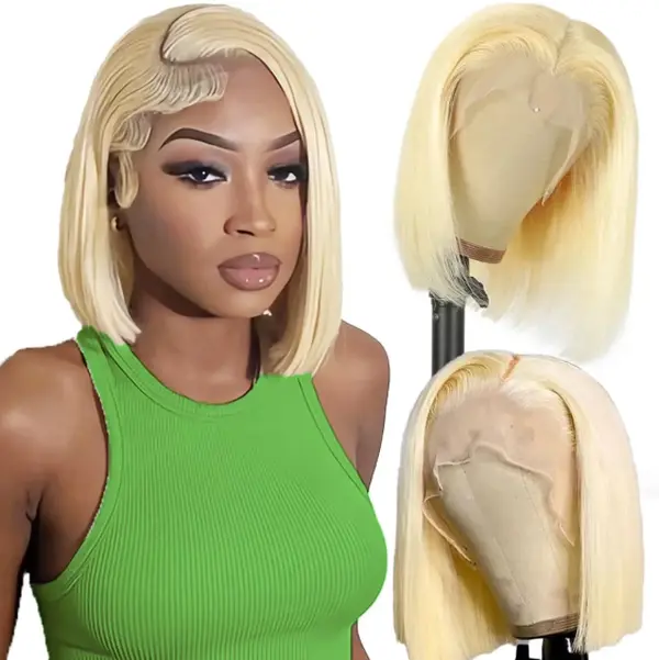 13x4 Straight Lace Front Bob Wig Human Hair for Black Women,Short Curly Pixie Cut Wig,613 Blonde Bob Wig, Glueless Lace Frontal Wig, Short Bob Wig, Natural black Summerwins