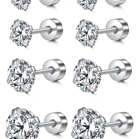 Stainless Steel & Tragus Earring Set, Mixed Color Artificial Gemstone Decor Ear Studs, Fashionable Body Jewelry for Women & Men, Artificial Zircon Earrings, Stud Earring Sets, Inlaid Zircon, Sparkling Zircon Inlay, Shining Earrings