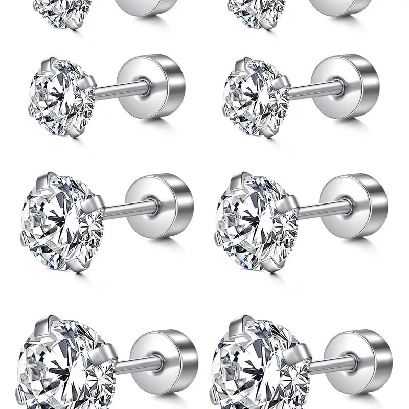 Stainless Steel & Tragus Earring Set, Mixed Color Artificial Gemstone Decor Ear Studs, Fashionable Body Jewelry for Women & Men, Artificial Zircon Earrings, Stud Earring Sets, Inlaid Zircon, Sparkling Zircon Inlay, Shining Earrings